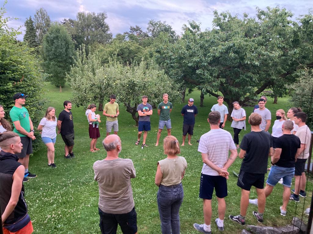 group of people in a garden